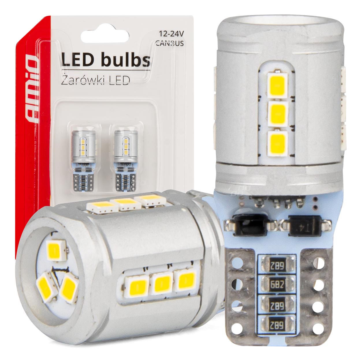 LED žarnice Canbus T10e W5W 15×2016 SMD bele 12V/24V AMIO-03723
