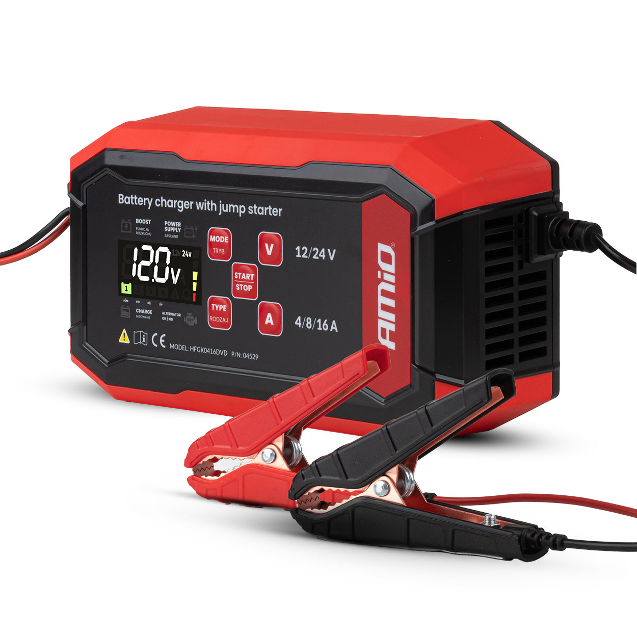 Digitalni polnilec akumulatorjev BOOST AGM GEL STD LiFePo4 MAX 16A 12/24V PRO AMIO-04529