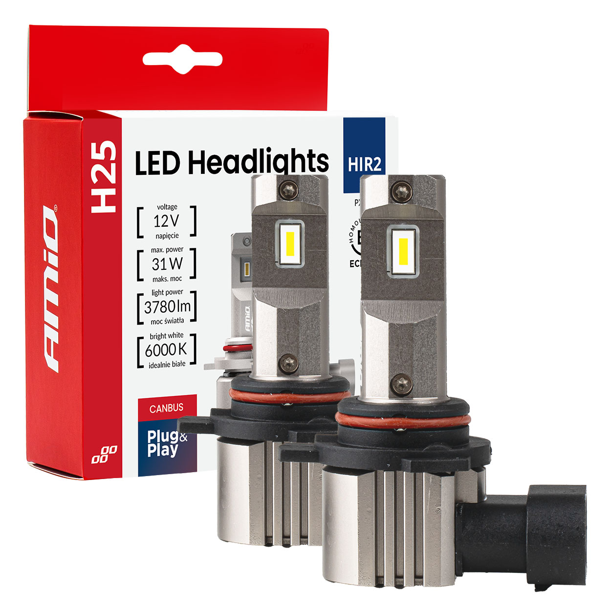 LED žarometi serije H25 CANBUS HIR2 9012 12V 31W AMIO-04716